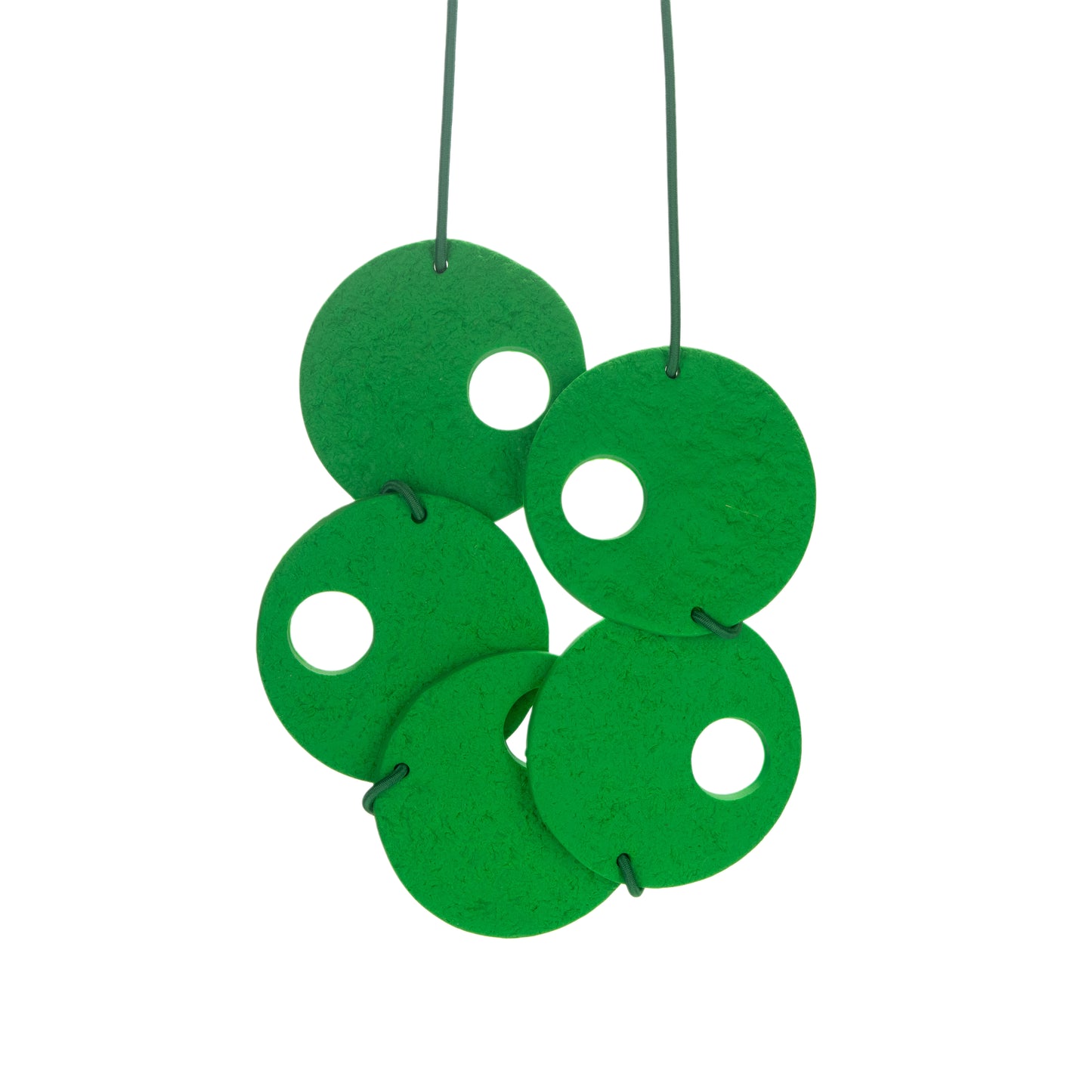 Green Polymer Clay Statement Necklace – Five Disc Elements