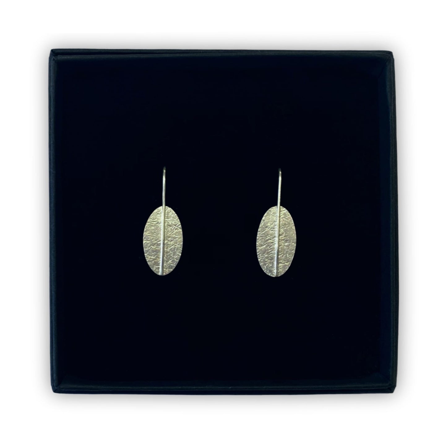 Scratched, ellipse, drop earrings by BON Jewellery