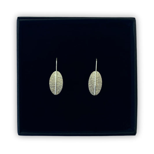 Scratched, ellipse, drop earrings by BON Jewellery