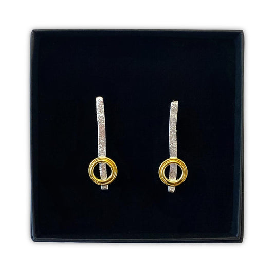 Heavy, reticulated, silver bar drop earrings by BON Jewellery