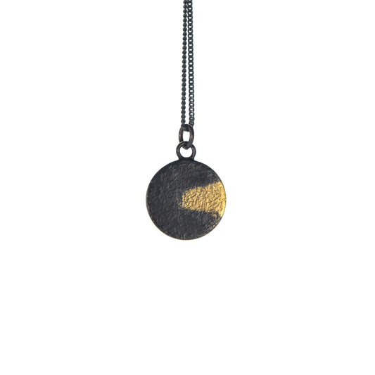 Oxidised Silver Disc Pendant with Gold Detail