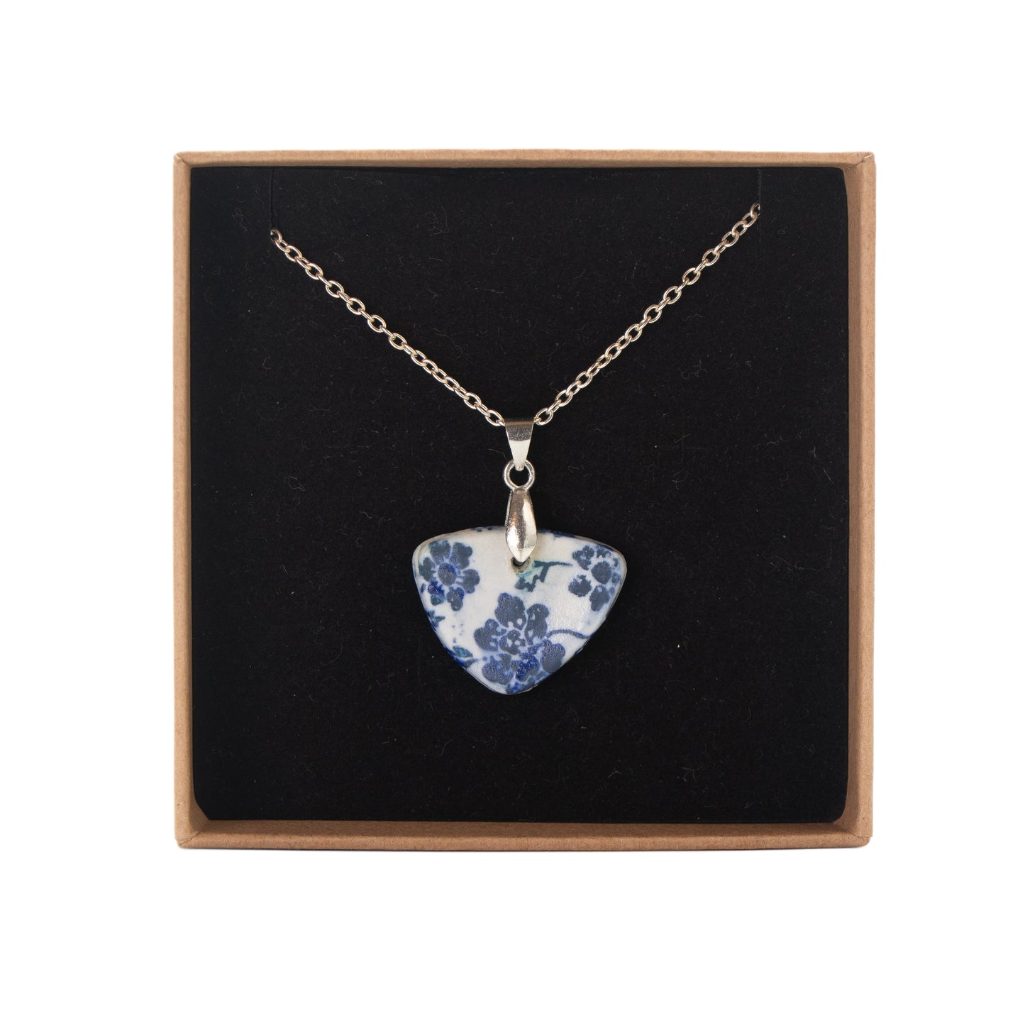 Blue Floral Ceramic Pendant Necklace