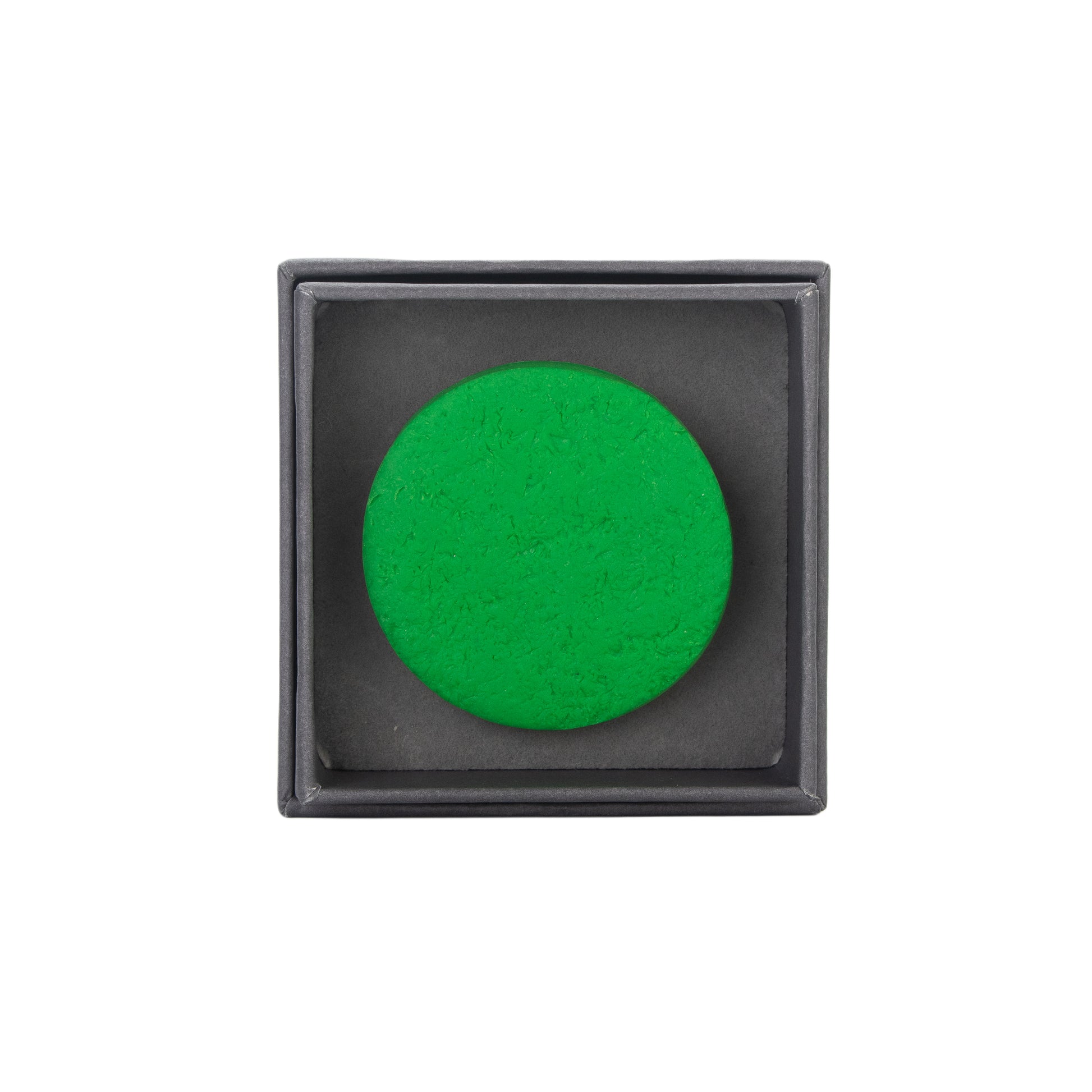 Green circular polymer clay brooch with textured finish by Olivia Jacq Jewellery.