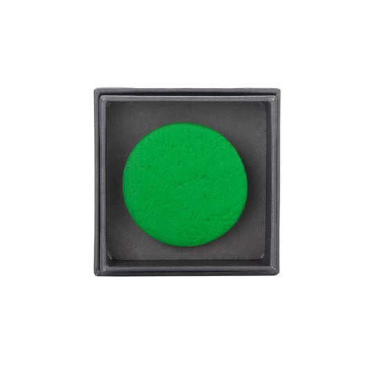 Green circular polymer clay brooch with textured finish by Olivia Jacq Jewellery.
