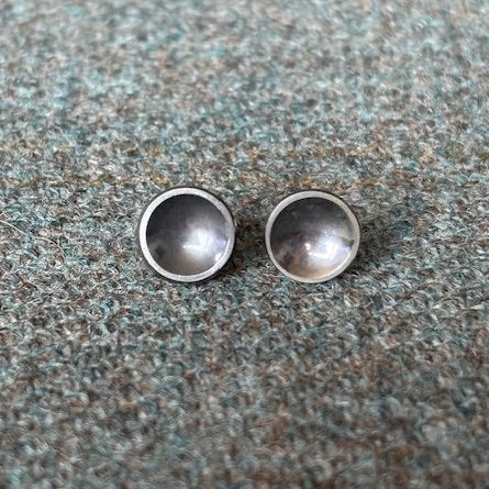 silver disc stud earrings domed handcrafted design