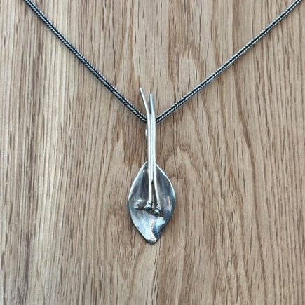 silver lily pendant necklace handmade botanical design