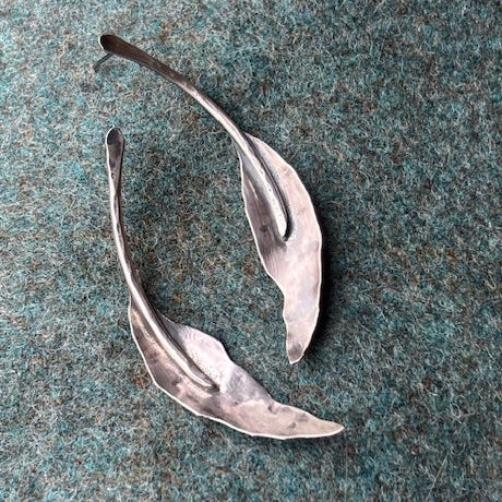 silver leaf drop earrings handmade verbena design
